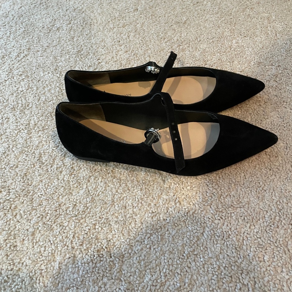 Stuart Weitzman Black suede Pointy Maryjanes 6.5